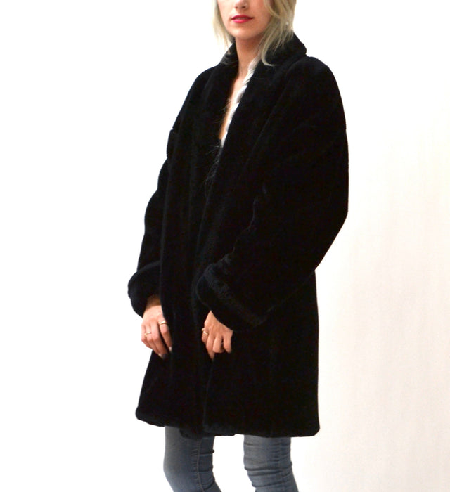 Vintage Black Faux Fur Jacket Coat Medium Large By Doony Brook // Vintage  Black Vegan Fur Coat Jacket Size Small Medium