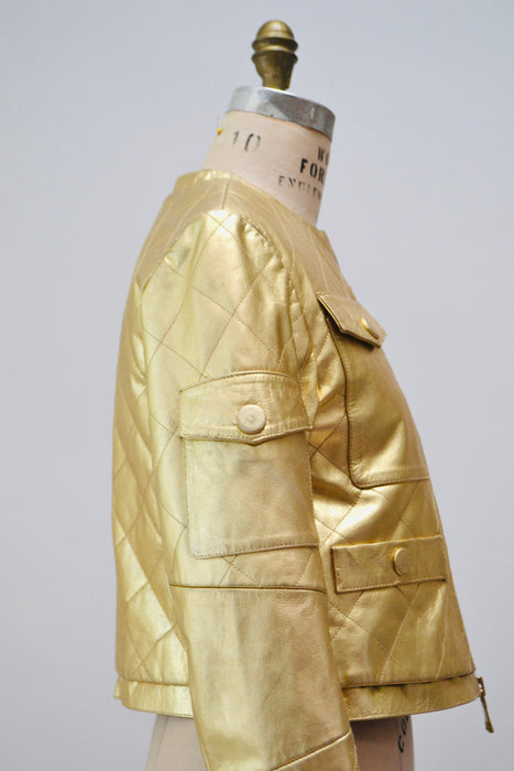 90s 2000s Vintage Gold Leather Jacket Biker Motorcycle Jacket Metallic Gold Leather Moschino// Gold metallic Leather Jacket Medium Moschino