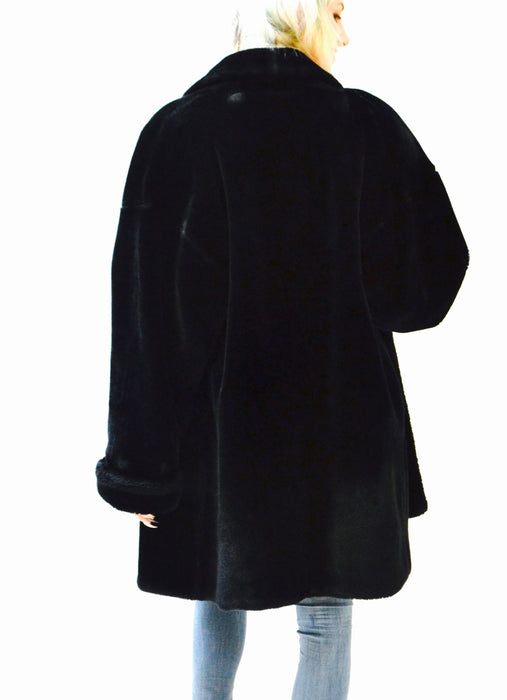 Vintage Black Faux Fur Jacket Coat Medium Large By Doony Brook // Vintage  Black Vegan Fur Coat Jacket Size Small Medium