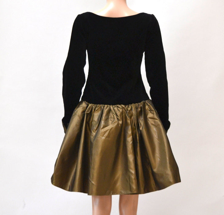 Vintage 80s Prom Dress Black and Gold Metallic XS Small// 80s 90s does 50s Party Dress// Black Velvet Gold Crinoline Dress Laura Ashley