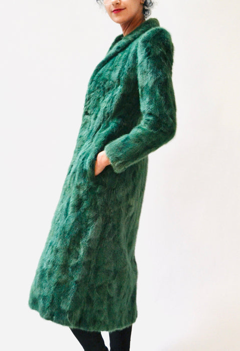 Vintage Green Mink Fur Jacket Coat By Henri Bendel New York XXS XS // Stunning 80s 90s Dark Green Long Fur Coat Jacket