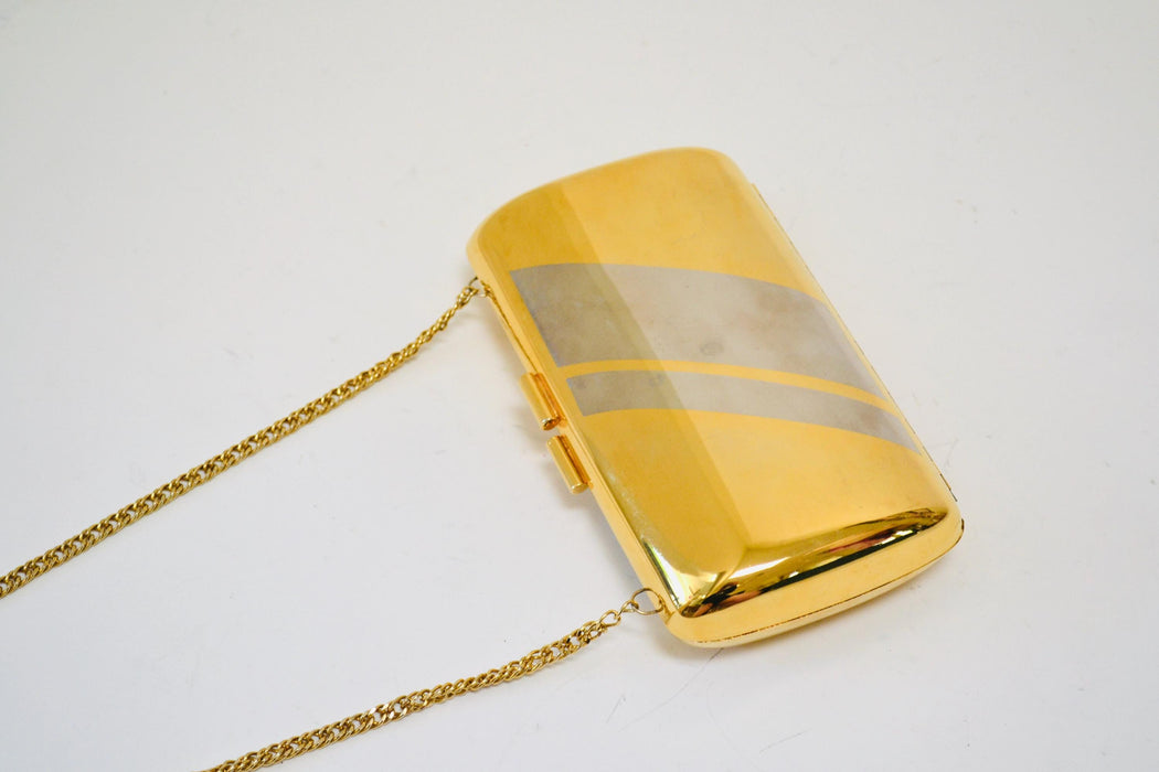 70s Vintage Metallic Gold Metal Clutch Evening Bag Hard Case // Vintage Gold Silver Wedding Clutch Metal Evening Bag Gold Clutch Small Purse