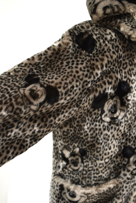 Vintage Faux Fur Jacket Coat with Mickey Mouse Minnie Mouse Disney 90s Animal Print Faux Fur Hooded Coat by Apparence Paris Medium