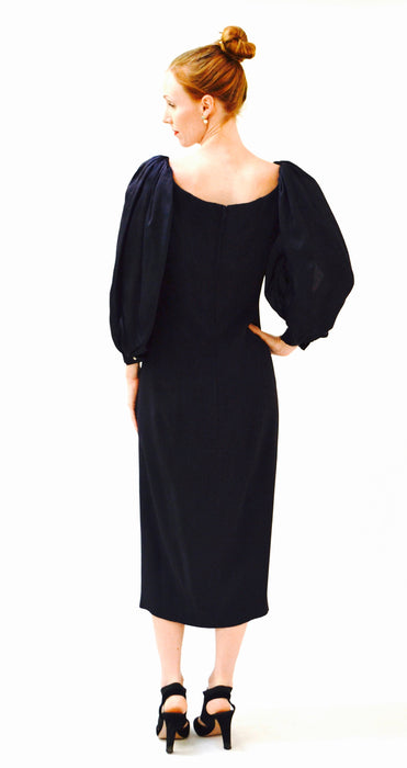 80s Vintage Party Prom Dress Medium Large Dark Navy Blue Poof Sleeves // Vintage 1980s Evening Gown Large Trophy Wife Dress Dynasty Dress