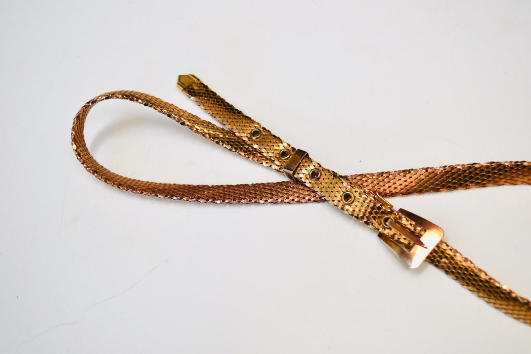70s Vintage Gold Brass thin Belt Chainmail Metal Gold Wedding party Belt Small Medium Large 31-36" Gold Bronze Thin Metallic Chain Belt