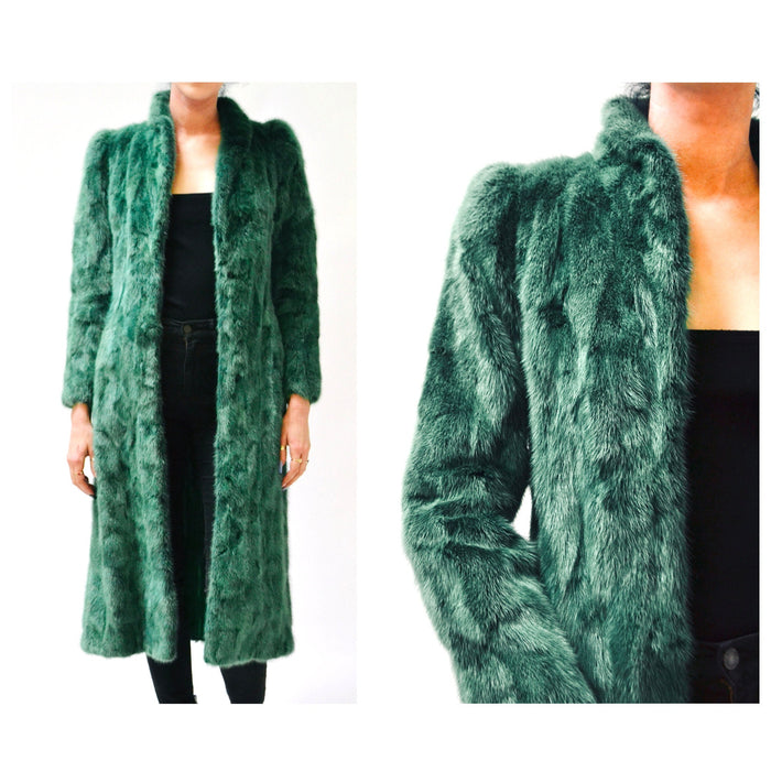 Vintage Green Mink Fur Jacket Coat By Henri Bendel New York XXS XS // Stunning 80s 90s Dark Green Long Fur Coat Jacket