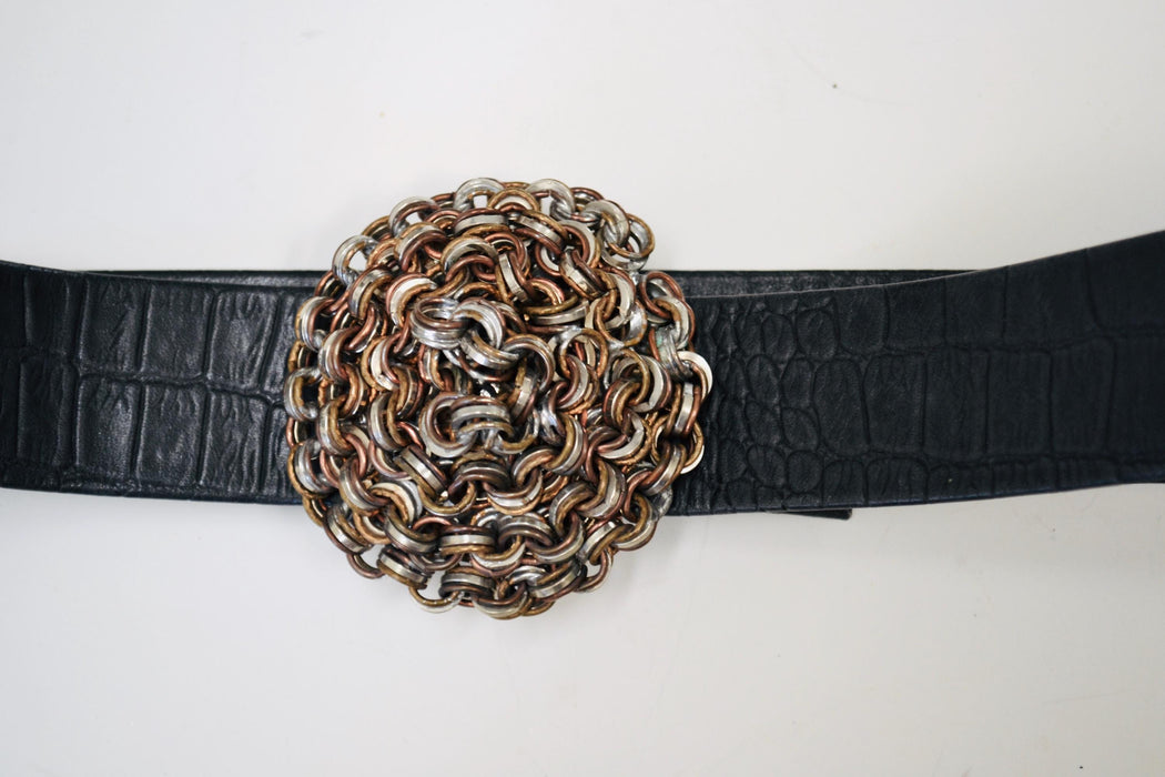 70s Chainmail Belt buckle Large silver Bronze Belt Buckle Vintage 70s Belt with Metal Belt Buckle Vintage Boho Wedding Wide Belt