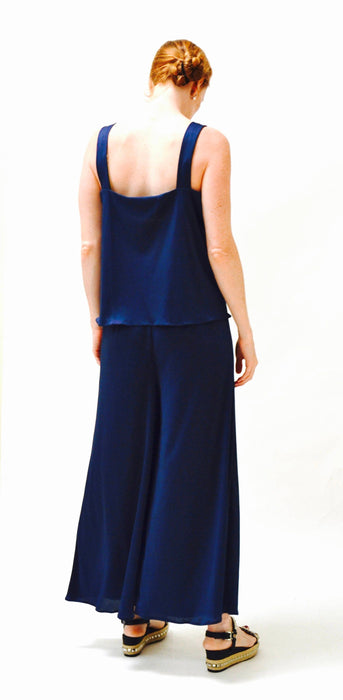 70s Vintage Wide Leg Palazzo Pants and Tank Top Cami Navy Blue Large// Vintage 70s Pantsuit Set Wide Leg Pants Knit Navy Blue