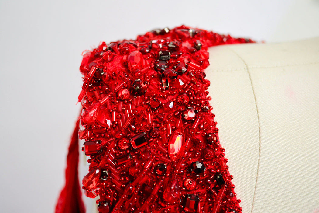 Vintage Red Sequin Beaded Dress Evening Gown dress Escada XS Small// Vintage Couture Red Rhinestone Black Tie Ball Gown Silk Dress Escada XS