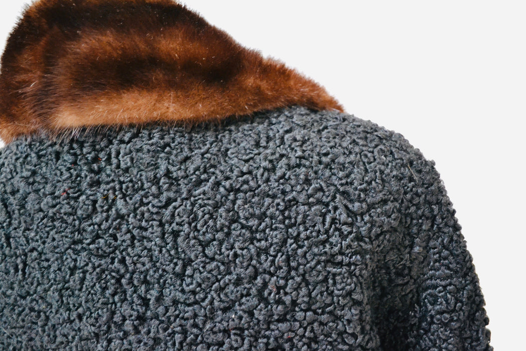 50s Vintage Black Persian Lamb and Mink Fur Coat Jacket Black Brown Broadtail Mink Fur Jacket Medium 50s 60s Black Fur Coat Jacket