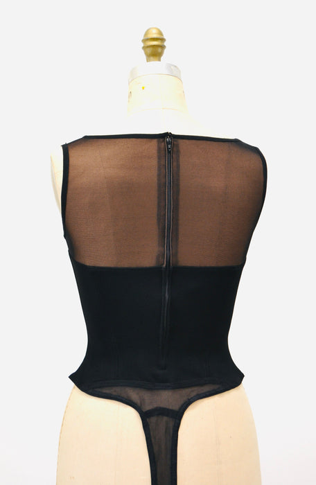 90s Black Sheer Body Suit Cache Size Medium // Black Body Suit Sheer Mesh Thong Body Suit Size Small Medium Long sleeve Mock Neck Body Suit