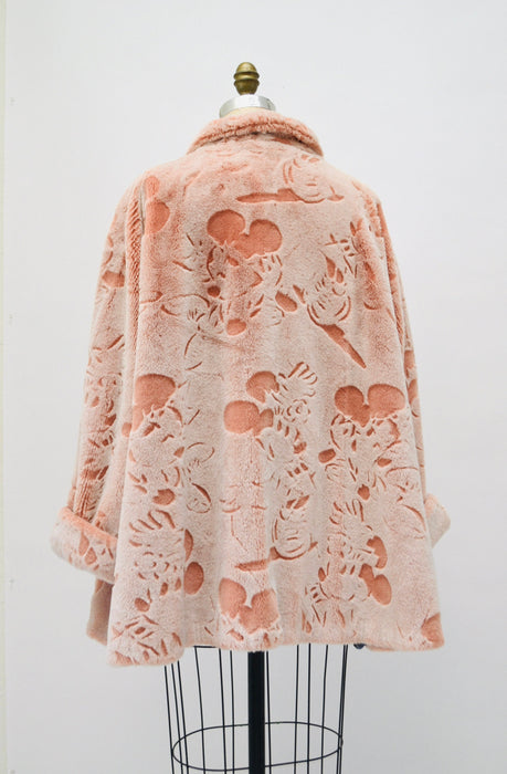 Vintage Pink Faux Fur Jacket Coat with Mickey Mouse Disney 90s Animal Print Peach Faux Fur Coat by Apparence Paris Medium Large