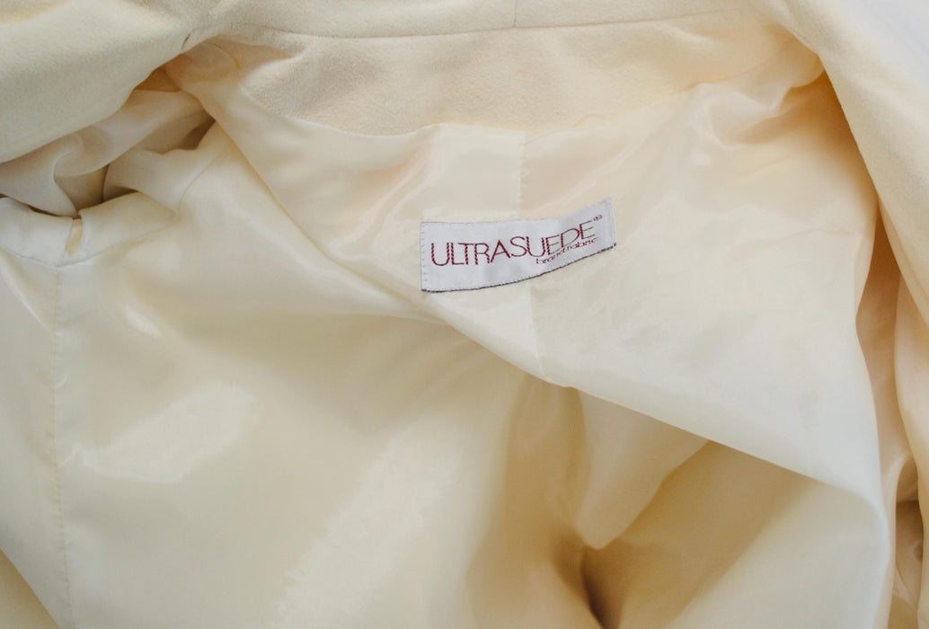 80s 90s Vintage White Cream Jacket Trench Coat White Faux Suede Jacket White Cream Ultra Suede Vegan Jacket Small Medium Faux Leather Jacket