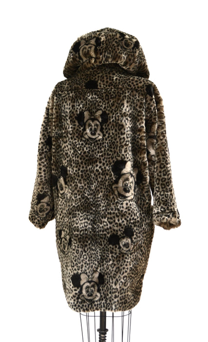 Vintage Faux Fur Jacket Coat with Mickey Mouse Minnie Mouse Disney 90s Animal Print Faux Fur Hooded Coat by Apparence Paris Medium