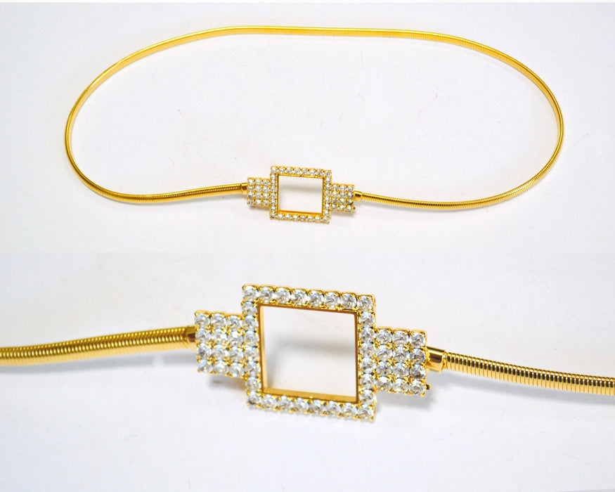 70s 80s Vintage Gold Stretch Belt Metal Rhinestone Diamond 70s Disco Stretch Metallic Gold Wedding Belt Small Medium 26-30"
