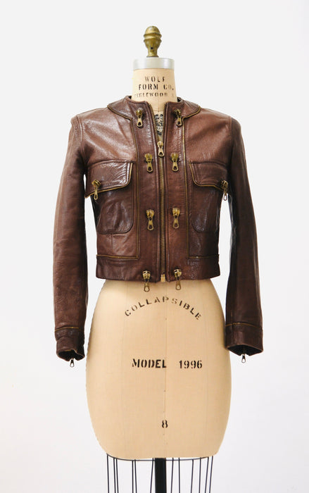 80s 90s Vintage Moschino Brown Leather Jacket With Zipper Trim Cheap and Chic Made in Italy// 80s Browns Leather Jacket Biker Medium Large