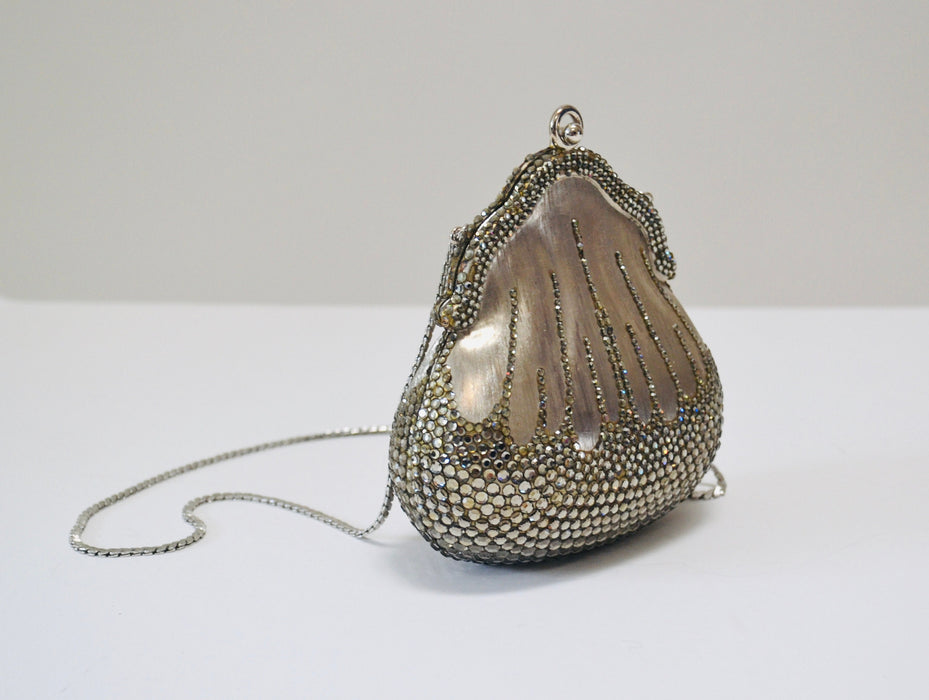 Vintage Silver Judith Leiber 1967 Chatelaine Minaudiere Swarovski Crystals Silver Hard Metal Clutch Bag wedding Purse By Judith Leiber