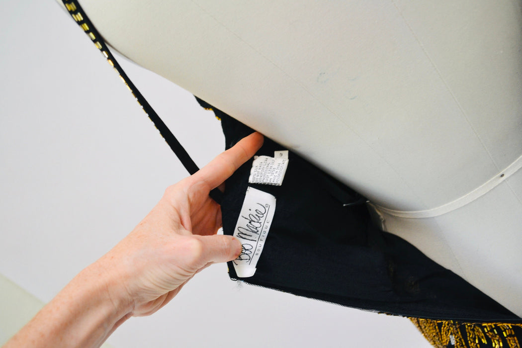 80s 90s Vintage Beaded Sequin Gown Dress By Bob Mackie Gold Black Tiger Stripe Long Sleeve Sequin Gown BoB Mackie Cher Sequin Dress Small