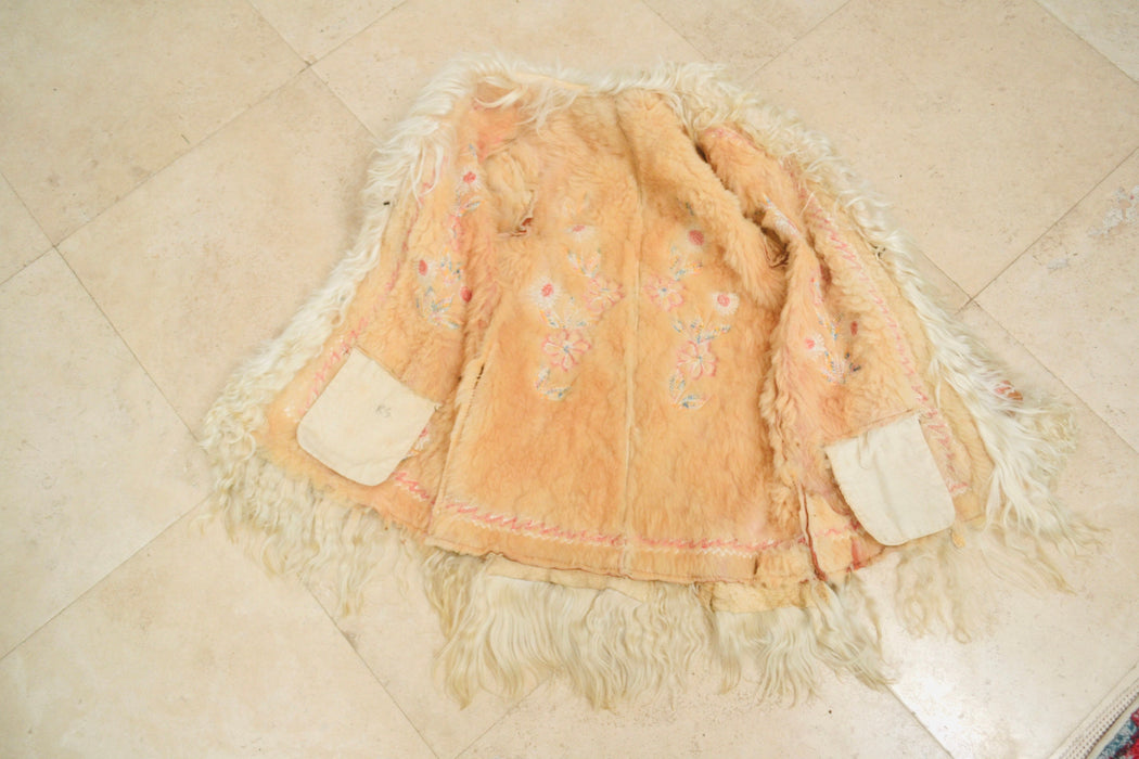 Vintage Embroidered Shearling Afghan Jacket Coat Small Medium//  70s Shearling Coat Embroidered Sheepskin Fur Boho Afghan Jacket