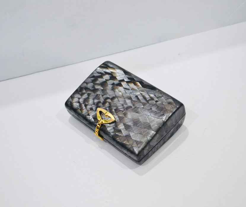 70s 80s Vintage Grey Clutch Hard Case Acrylic Faux Mother of Pearl Clutch Bag// Vintage Grey Gold Hard Acrylic Evening Bag Clutch Small Bag