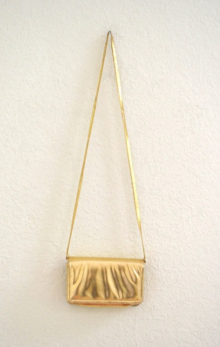 Vintage Gold Leather Clutch Purse Hand Bag// Vintage Metallic Gold Leather Bag Purse Evening Bag