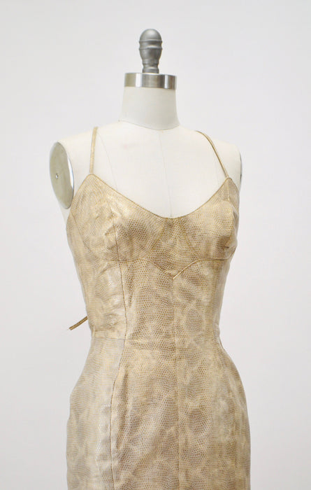 Stunning 90s 20002 y2k Leather Dress Gold Tan Lace Up leather Dress XS Small  Michael Hoban North Beach// Leather Body Con Dress Short Dress