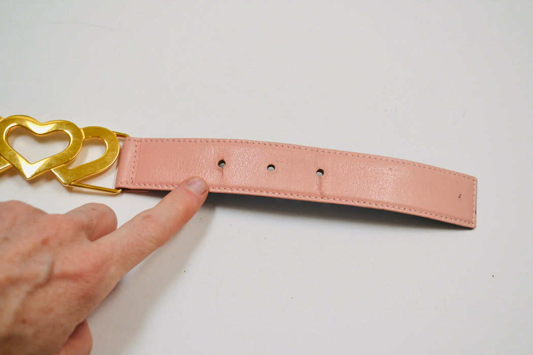 80s 90s Vintage ESCADA Black Pink heart Belt Metallic Gold Black Leather Belt size 40 Medium Large 80s Glam Heart Wedding Black Gold Belt
