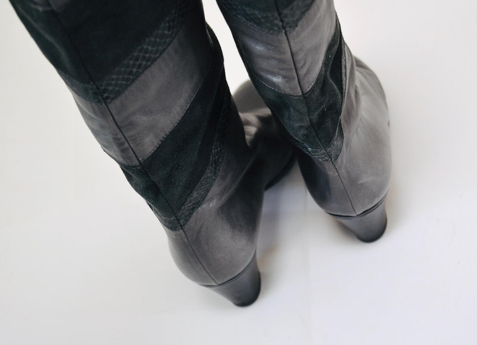 Vintage Grey Leather Boots Size 36 6 By Flli Zanin // Vintage 80s Knee High Leather Boots High Heels Size 36 6 Grey Gray Made in Italy