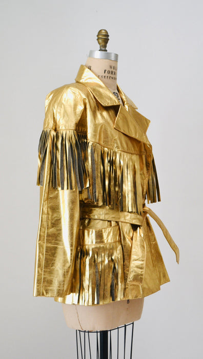 80s 90s Amazing Vintage Gold Fringe Leather Biker Jacket Gold Cowgirl Western Jacket Medium Large// Metallic Gold Leather Moto Jacket Rodeo
