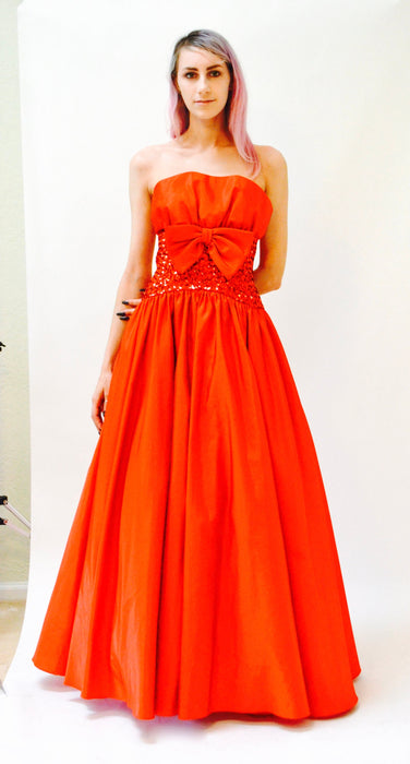 Vintage 80s Ball Gown Sequin Evening Gown 80s Prom Party Dress in Red XXS XS Small // Vintage red Sequin Pageant Dress by Mike Benet