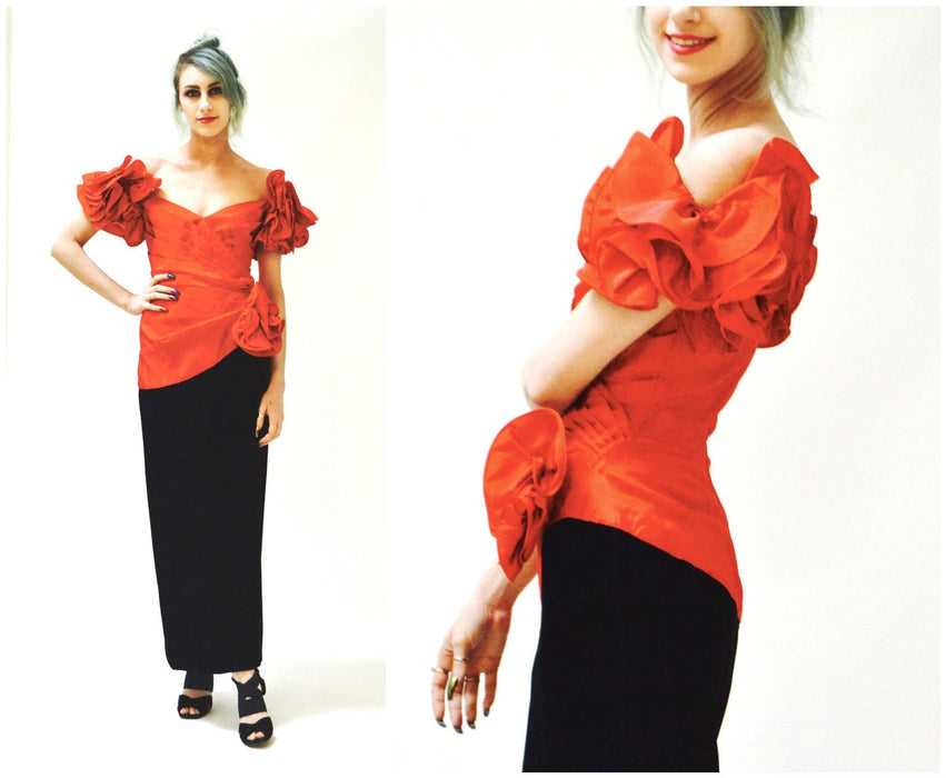 80s Vintage Prom Dress Black and Red XS Small Lillie Rubin// Vintage 80s Black and Red Evening Gown Dress Pageant Dress Small Black Velvet