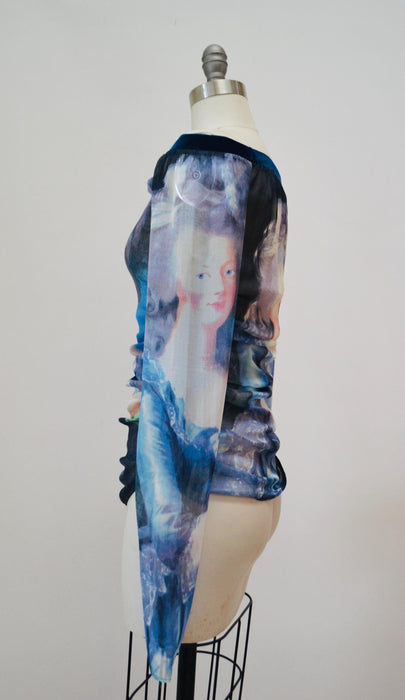 2000 D&G Marie Antoniette Silk Shirt Top Vintage 00s Dolce Gabbana Tank Top XS Small Dolce and Gabbana Silk Long Sleeve Y2k Top blue Black