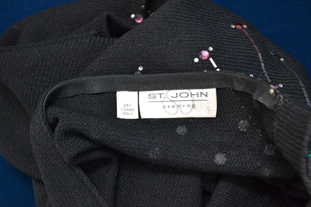 80s 90s Vintage Black St John Dress Metallic Rhinestone Knit Dress St John Evening// Black Rhinestone Party Sweater Knit Dress Medium Large