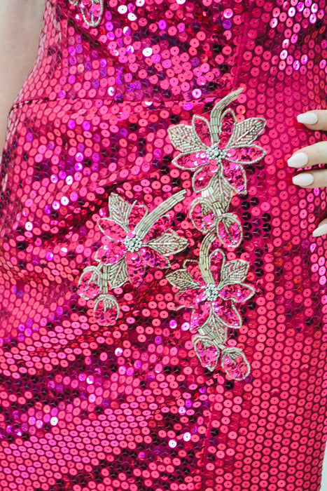 80s 90s Vintage Pink Sequin Dress Prom Dress xs Small// 80s Metallic pink Sequin Dress Nadine XS Small 80s Barbie Pageant Drag Dress