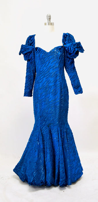 80s 90s Ball Gown Blue Silk Dress Dramatic Dynasty 80s Party Dress Small // Vintage 80s Pageant Princess Dress Ball Gown Cinderella Damaged