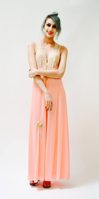 Vintage Nightgown Camisole Chemise Dress Small Pink Lace Cream Wedding Honeymoon Night gown// Vintage Lingerie Slip Dress Bridal