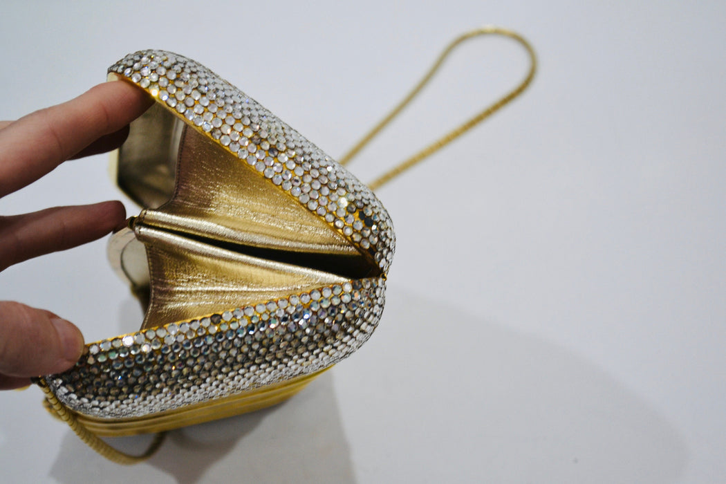 70s Vintage Judith Leiber Gold Evening Bag Swarovski Crystal Minaudiere Gold Clutch Crystals Gold Metal Bag Purse Wedding Purse Clutch