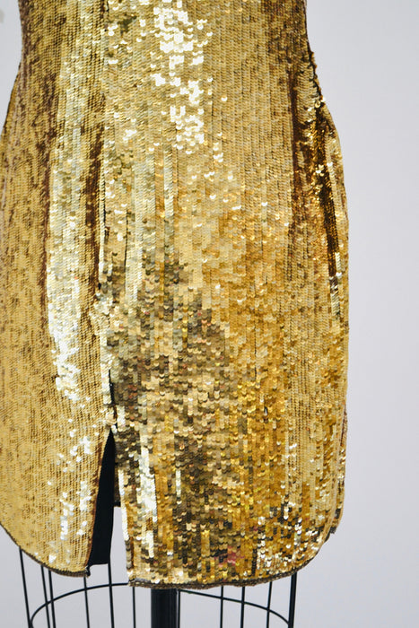80s 90s Vintage Gold Sequin Dress Vintage Gold Metallic Dress Small Medium// Sequin Dress Flapper Inspired Cher Dress 80s Glam