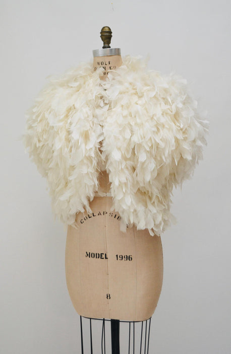 70s 80s Vintage White Feather Jacket Marabou Feather Jacket Small Medium// Vintage White Feather Jacket Vintage Wedding Marabou party Jacket