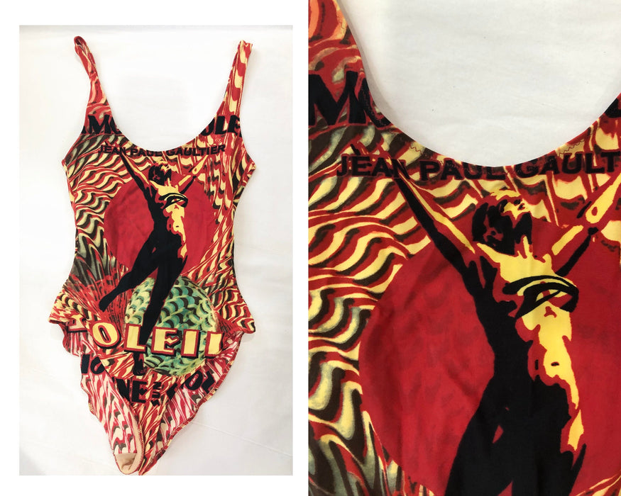 90s Vintage Jean Paul Gaultier Soleil High Cut Swim Suit Small Lady Print Swimsuit One Piece High Cut Red black Vintage Gaultier Soleil