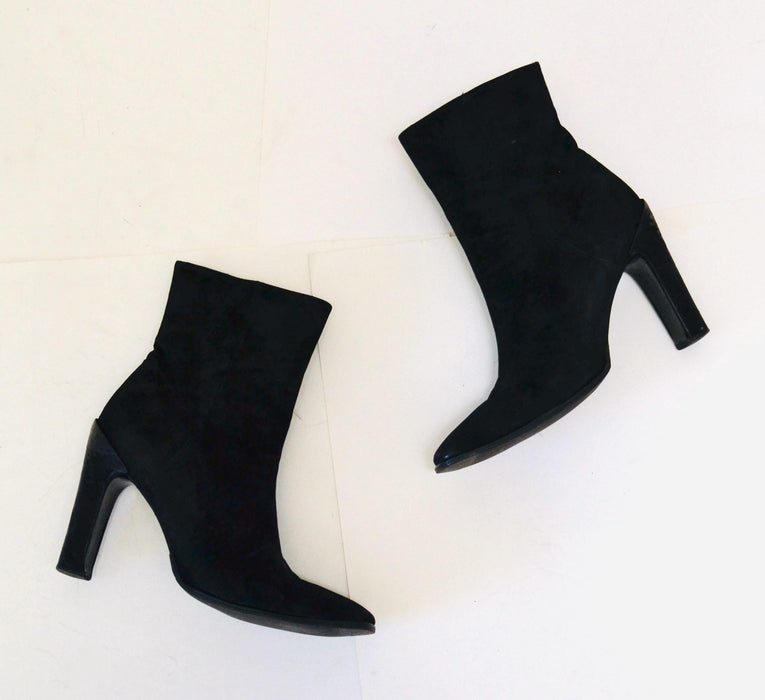 2000s y2k Black Suede High heel Leather Boots Square Toe Size 9 10 N High Heel Booties// Vintage 9 10 N Boots leather booties Via Spiga