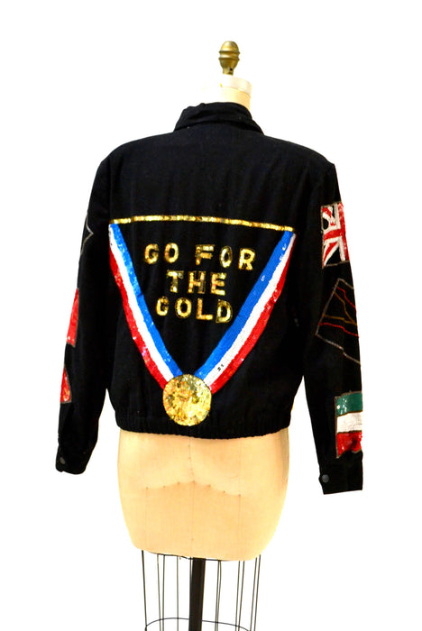 Vintage Sequin Jacket American Olympic Flag USA Large By Modi// Vintage Sequin Bomber Jacket Olympics Australia England USA America Pop Art