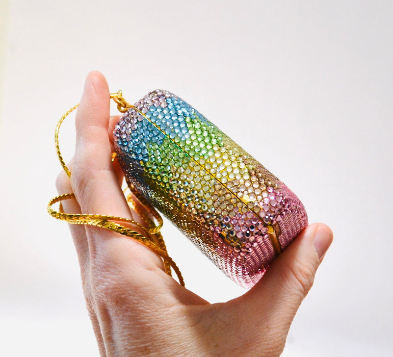 90s Vintage Metal Crystal Evening Bag Swarovski Crystal Rainbow Pastel Pink Blue Gold Evening Bag K Baumann 90s Small Crystal Evening Bag