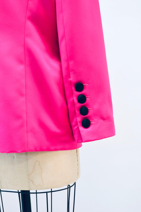 Vintage 80s 90s Bright Pink Fuchsia Satin Suit Jacket Blazer 90s Pink Barbie Power Suit Medium Large// 90s Glam Pink Jacket Blazer Criscione