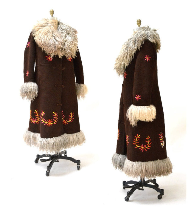 Vintage Embroidered Shearling Afghan Jacket Coat Medium Large//  90s does 70s Shearling Coat Embroidered Sheepskin Fur Boho Afghan Jacke