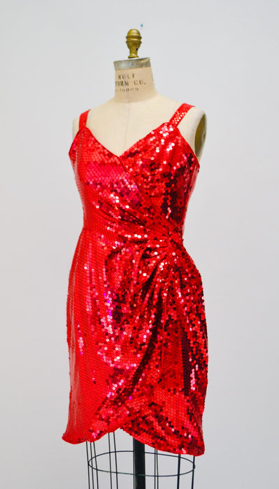 80s Prom Dress Red Sequins Small Medium// Vintage 80s Pageant Dress Red Sequin Strapless Dress 80s Metallic Prom Party Red Sequin Dress