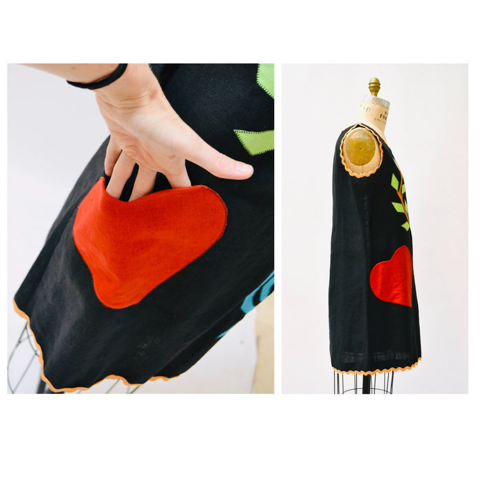 90s Vintage Moschino Dress With Heart Pocket Black Linen Dress Cheap & Chic made in Italy Small Medium Black Moschino Dress 1995 The Nanny