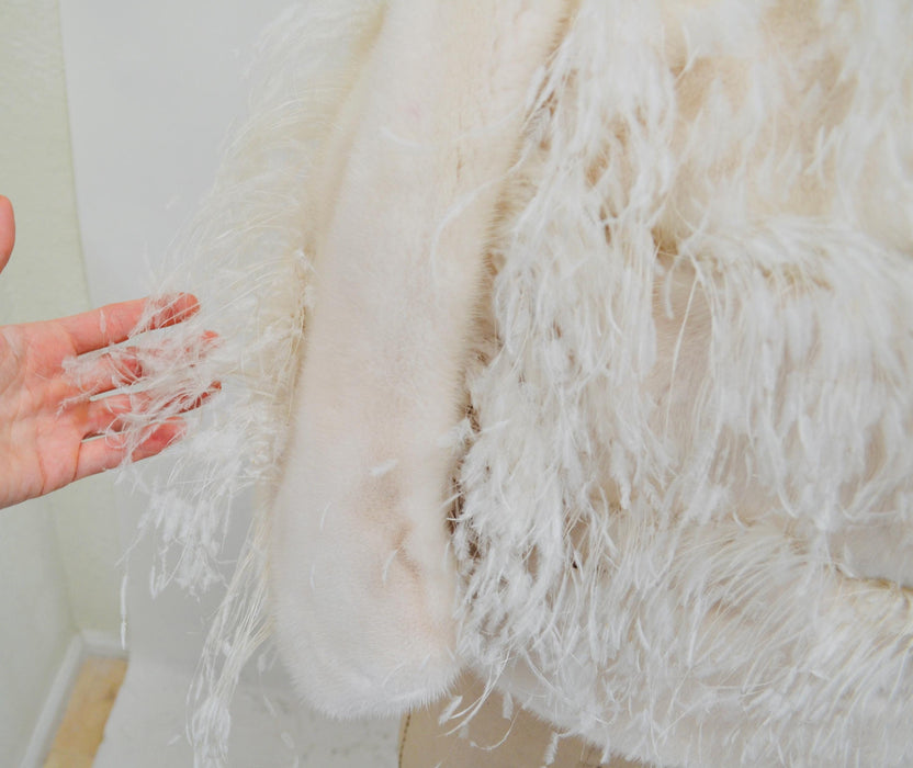 Vintage Ralph Rucci White Feather Mink Jacket// Wedding Fur Vintage Cropped Jacket// Vintage White Cream Mink Feather Winter Wedding Jacket