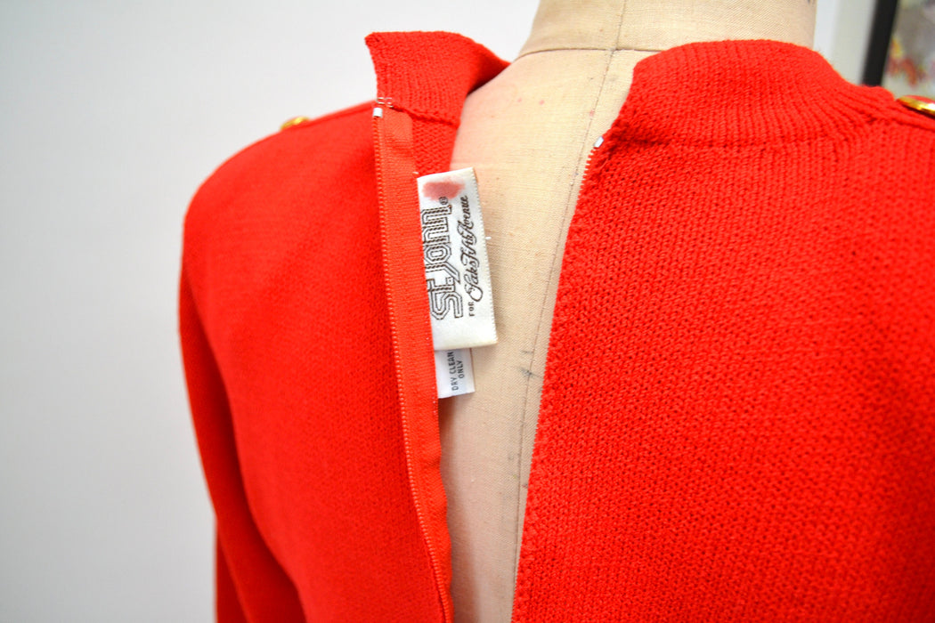 80s Vintage Red St John Dress Saks Fifth Avenue Red Knit Dress by St John // 80s Red Sweater Knit Dress Small Medium 80s Glam Designer Dress