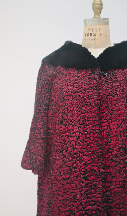 50s 60s Vintage Red Black Persian Lamb and Black Beaver Fur Coat Jacket Red Broadtail Fur Jacket Medium Paul Kossoff Fifth Avenue New york